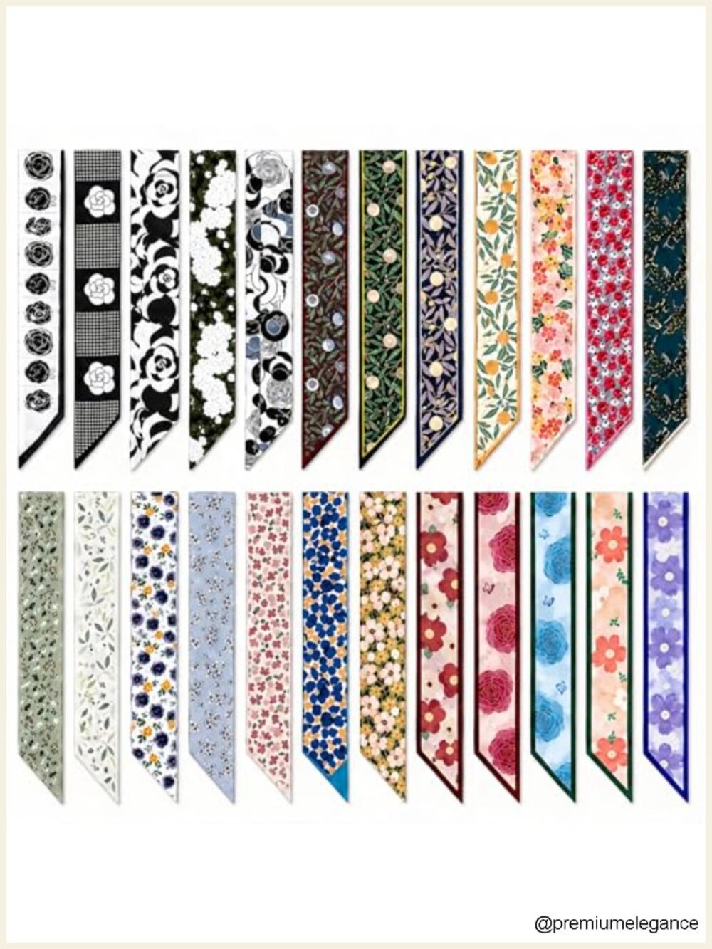 24 Silk-Like Polyester Fashion Scarves Multifunctional Neck Hair Bag Scarf Set